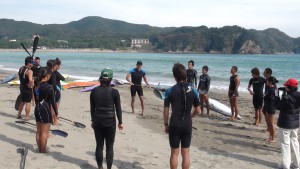 弓ヶ浜のライフセーバー練習会（サーフスキー）