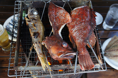 新鮮な地魚を炭火でコテージバーベキューできます。