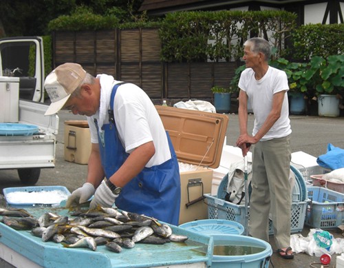 先代の駿河丸船長が波止場を指揮する