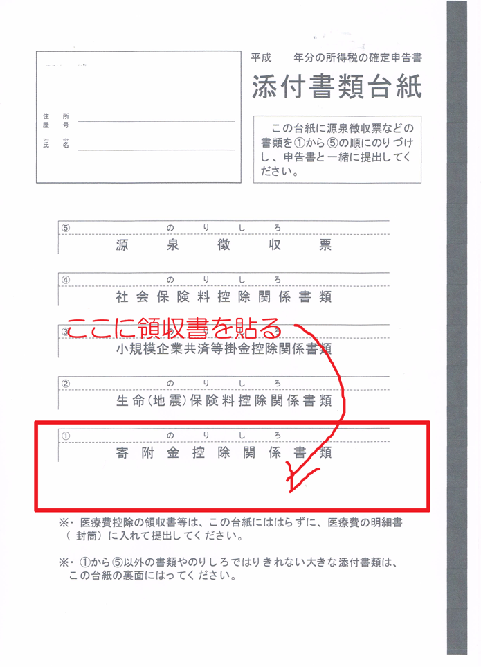 添付書類台紙、確定申告